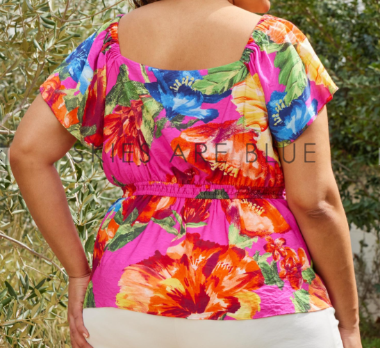 Floral Shorts Sleeve Tops, Elastic Waist (NP) - Plus, 2 Colors | Nikki &amp; Co. Boutique