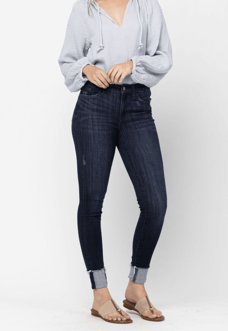 Judy Blue Mid-Rise Cuffed Long Inseam Skinny Jeans (NP) - Nikki &amp; Co. Boutique
