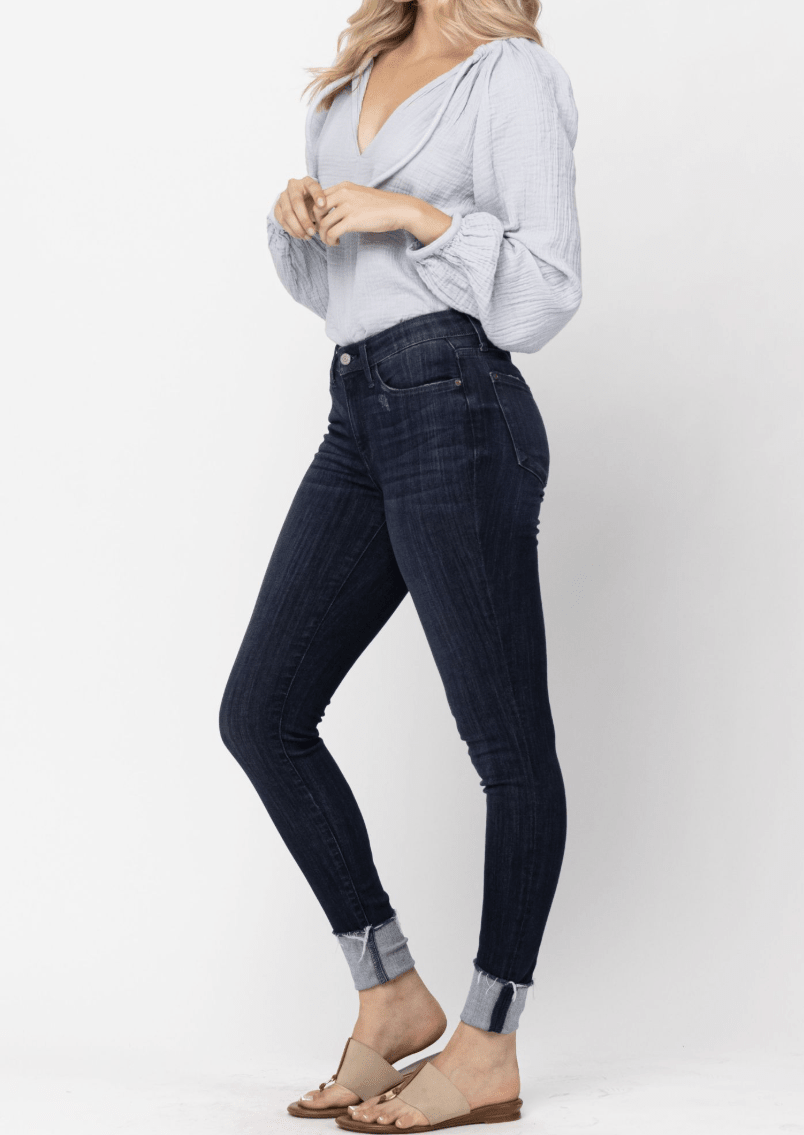 Judy Blue Mid-Rise Cuffed Long Inseam Skinny Jeans (NP) - Nikki &amp; Co. Boutique