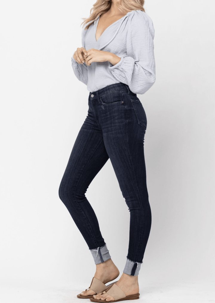 Judy Blue Mid-Rise Cuffed Long Inseam Skinny Jeans (NP) - Nikki &amp; Co. Boutique