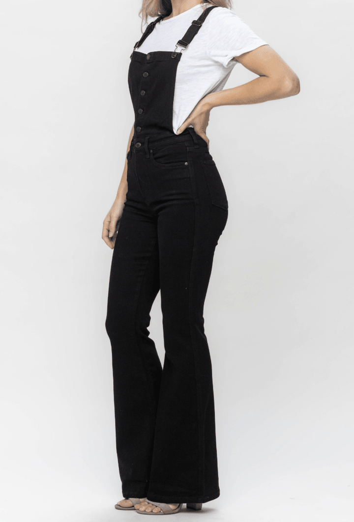 Judy Blue High-Waist Tummy Control Black Flare Overalls (NP) - Nikki &amp; Co. Boutique