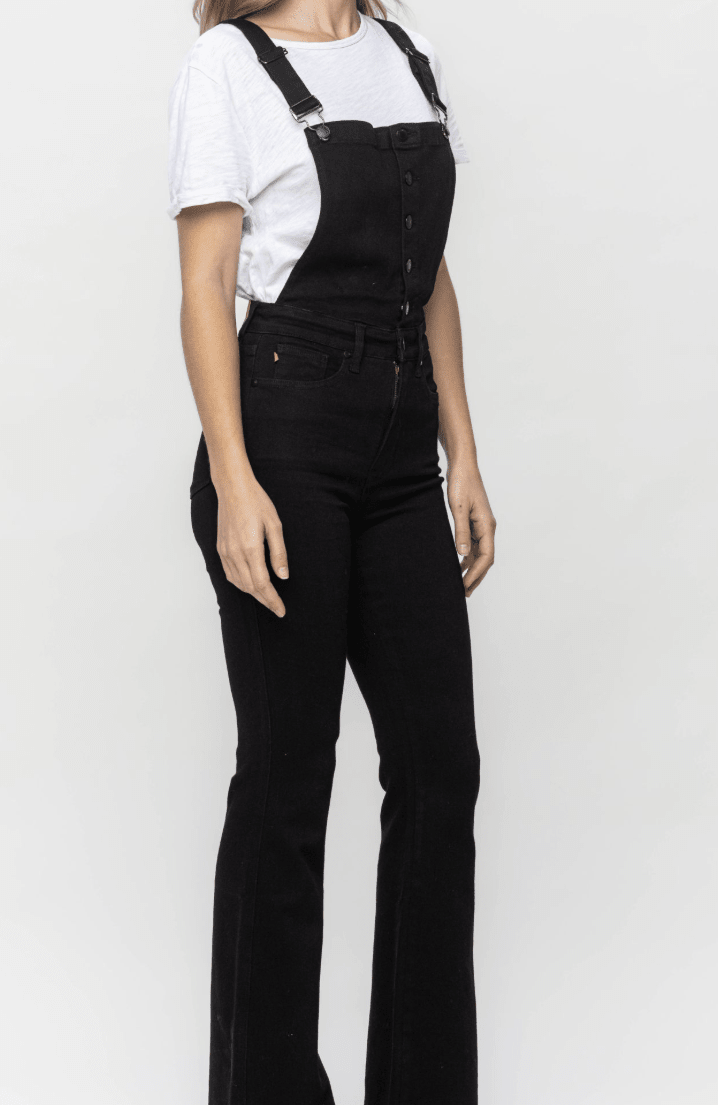 Judy Blue High-Waist Tummy Control Black Flare Overalls (NP) - Nikki &amp; Co. Boutique