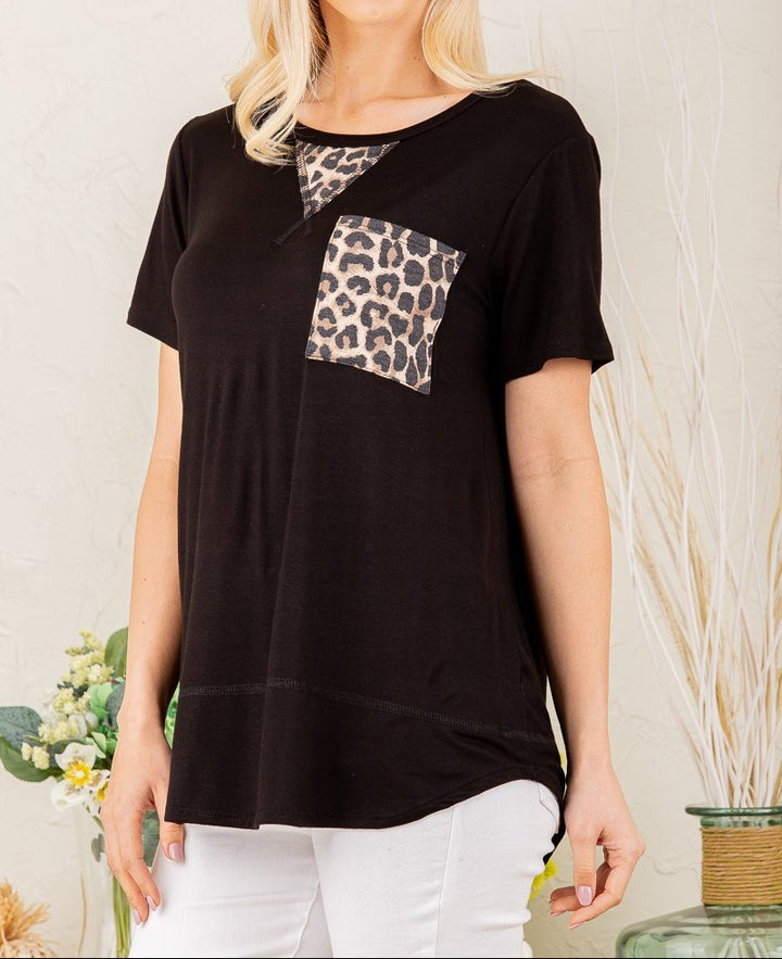 Heimish - (NP) Shorts sleeve, round neck solid and animal leopard Top | Nikki &amp; Co. Boutique