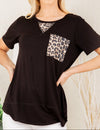 Heimish - (NP) Short sleeve, round neck solid and animal leopard top - Nikki and Co Boutique