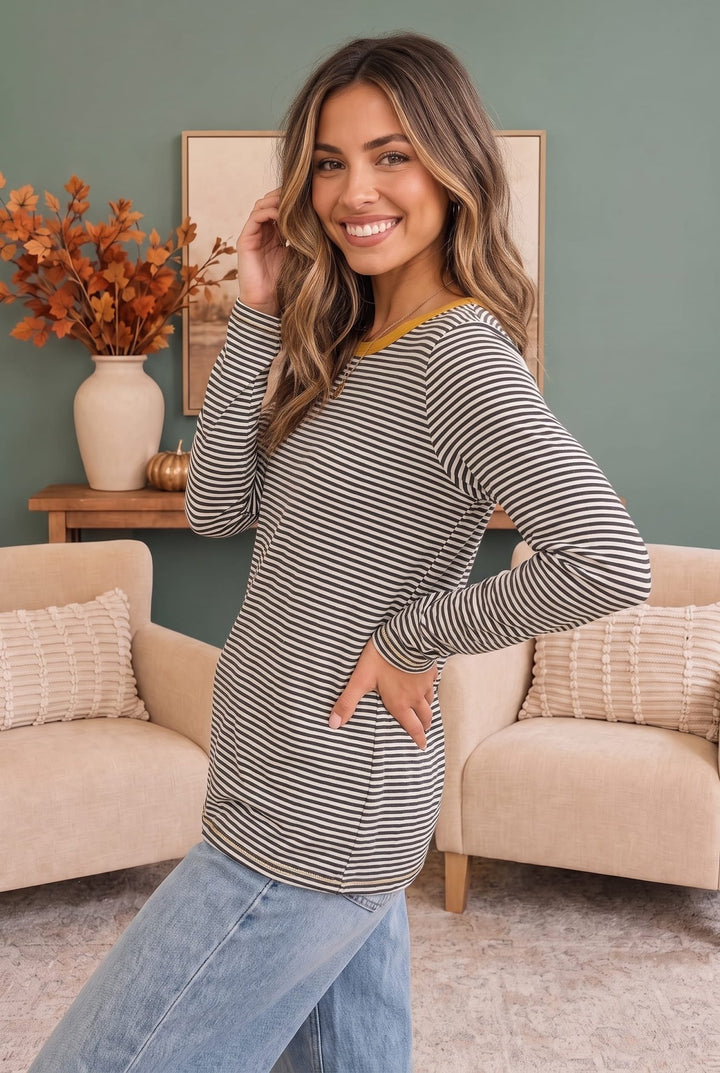 Stripe It Up Long Sleeve Tee in Black - Nikki &amp; Co. Boutique