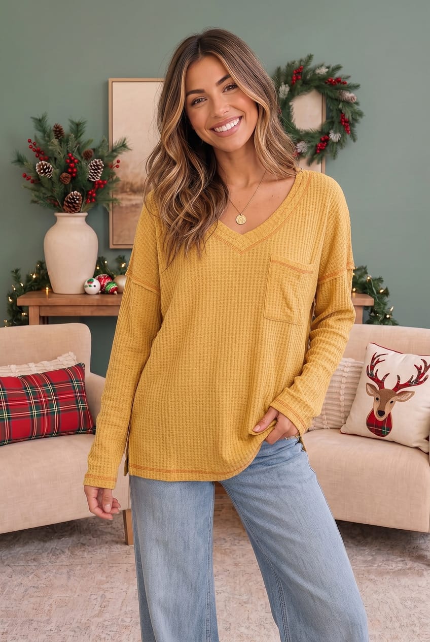 Golden Hour Waffle Knit Top - Nikki & Co. Boutique