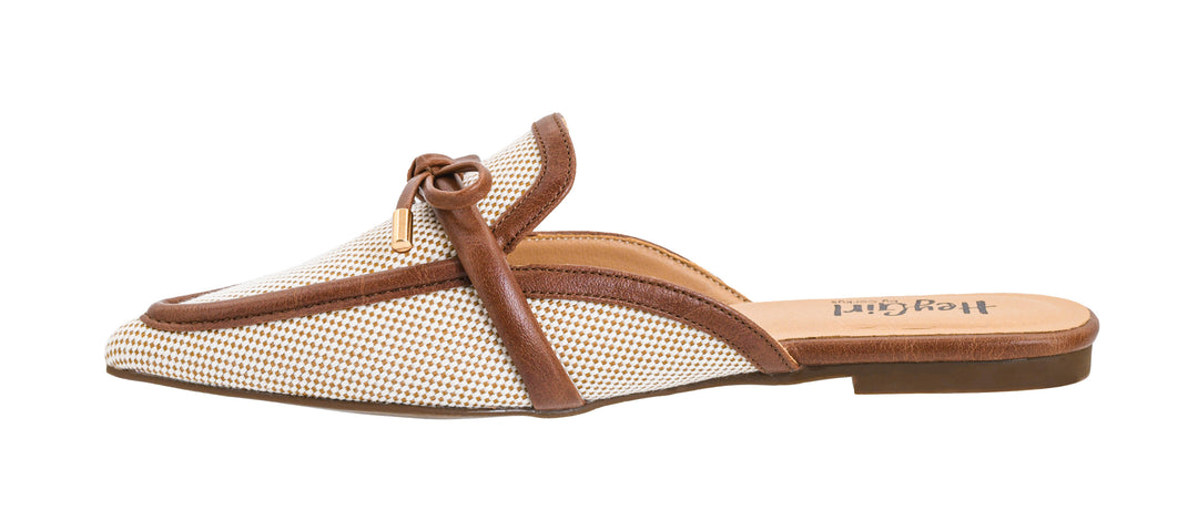Brown sandal with mesh design on a white background