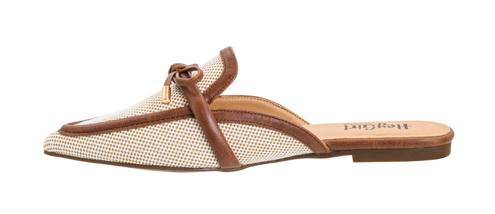 Brown sandal with mesh design on a white background
