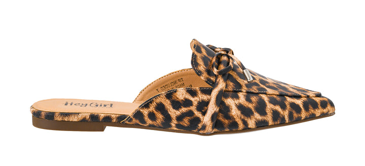 Leopard print slipper with a bow on a white background