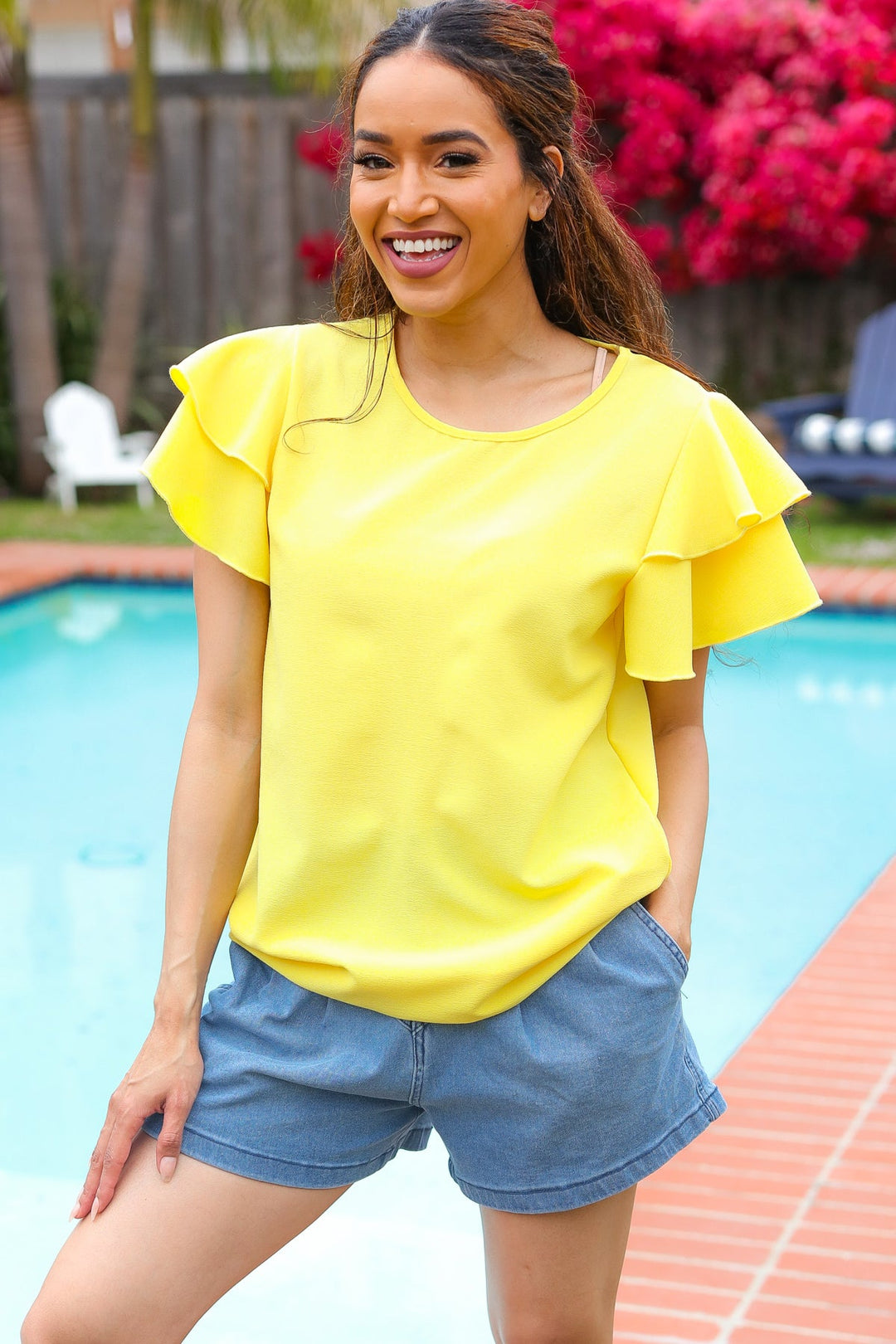 Lovely In Yellow Tiered Double Ruffle Sleeve Woven Tops | Nikki &amp; Co. Boutique