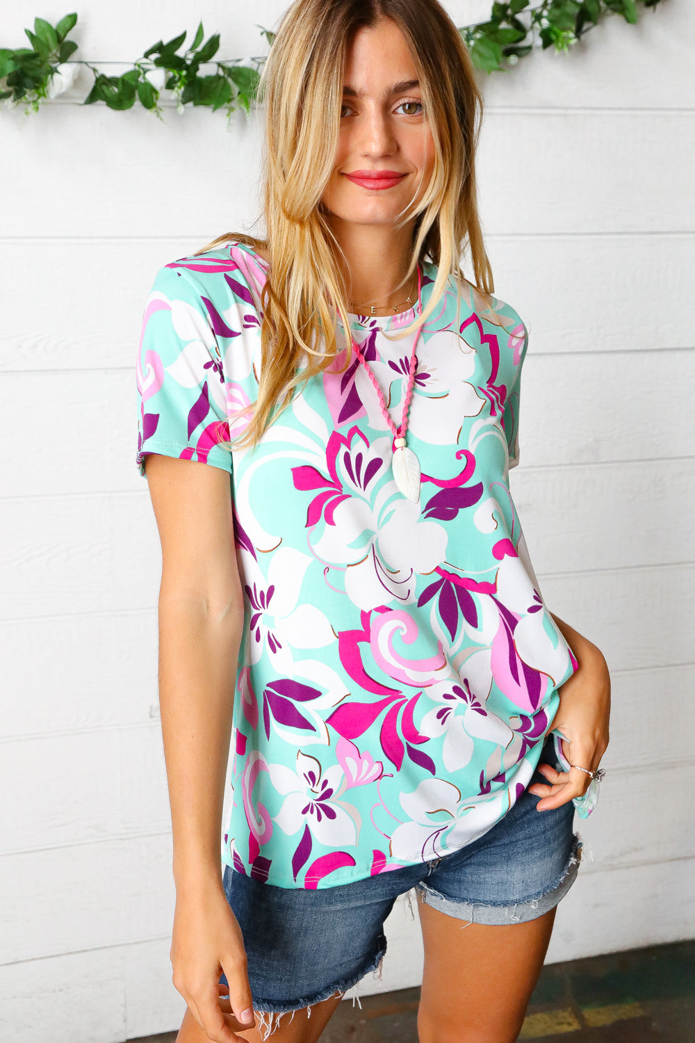 Turquoise &amp; Purple Flat Floral Print Top | Nikki &amp; Co. Boutique