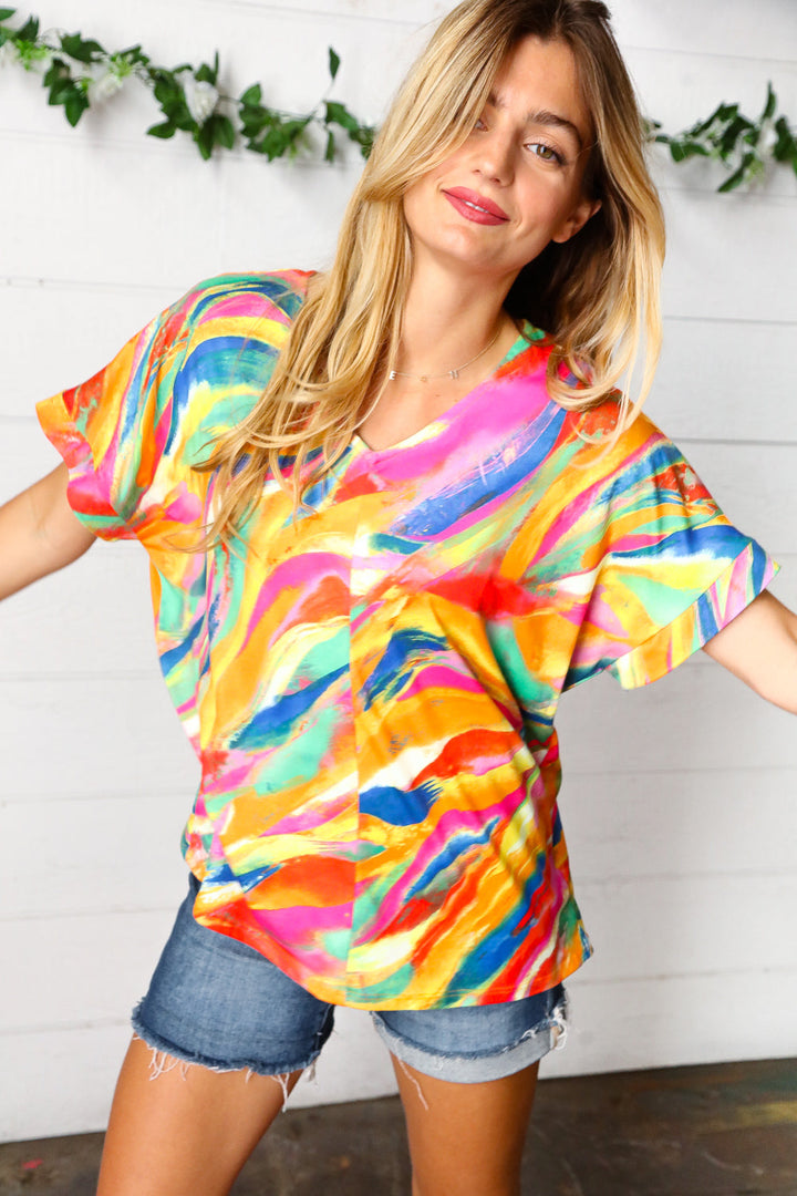 Watercolor Paint Strokes V Neck Tops | Nikki &amp; Co. Boutique