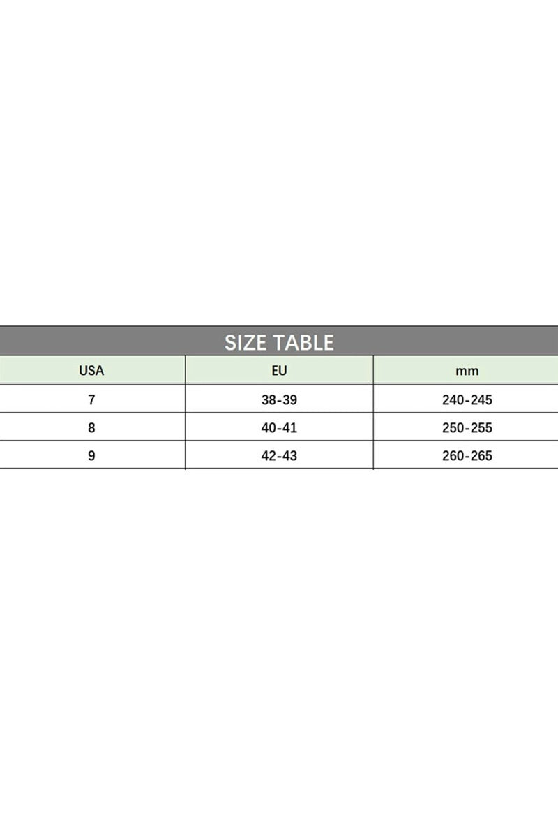 A size table showing conversions from USA to EU sizes and corresponding millimeter measurements, with a gray header and white table background.