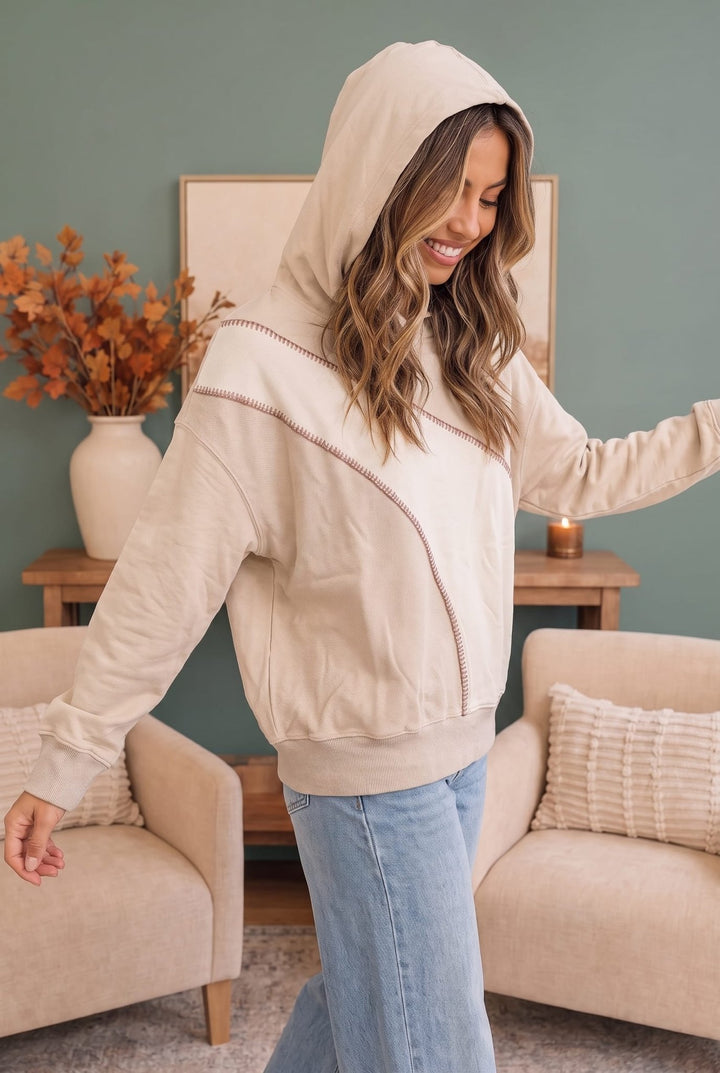 In Stitches Hoodie in Sand - Nikki &amp; Co. Boutique