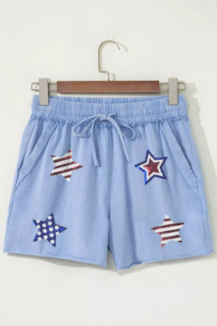 Star Drawstring Shorts in Light Blue - Nikki &amp; Co. Boutique