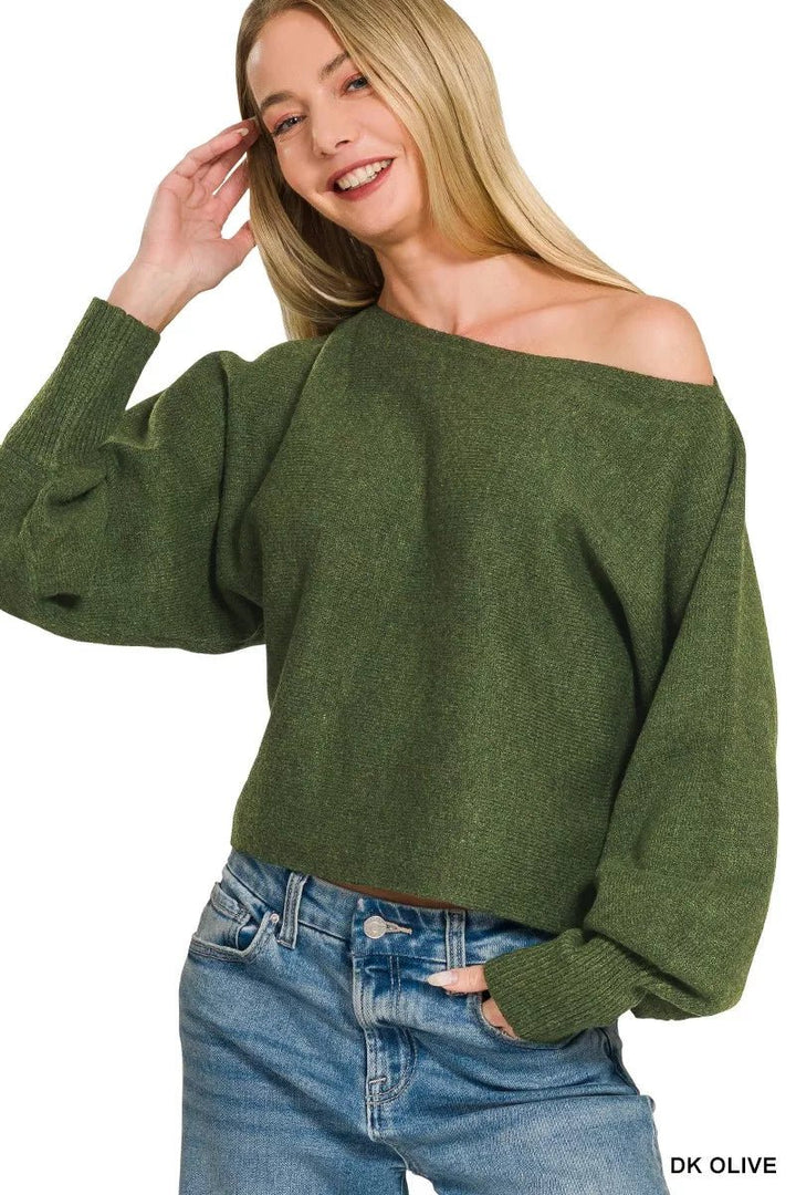Zenana Boat Neck Balloon Sleeve Sweater - Nikki &amp; Co. Boutique