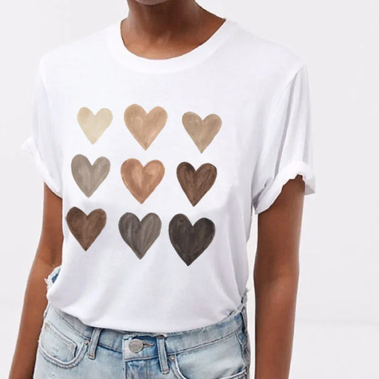 Plus Size Women Tee Heart Graphic Print T-Shirt Fashion Cotton Graphic Top Casual Short Sleeve T-Shirt For Valentine's Day Gifts