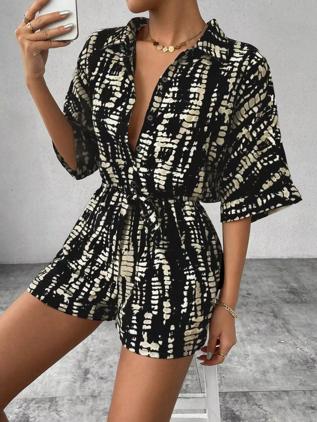 Striped Button - Up Belted Romper - Nikki &amp; Co. Boutique