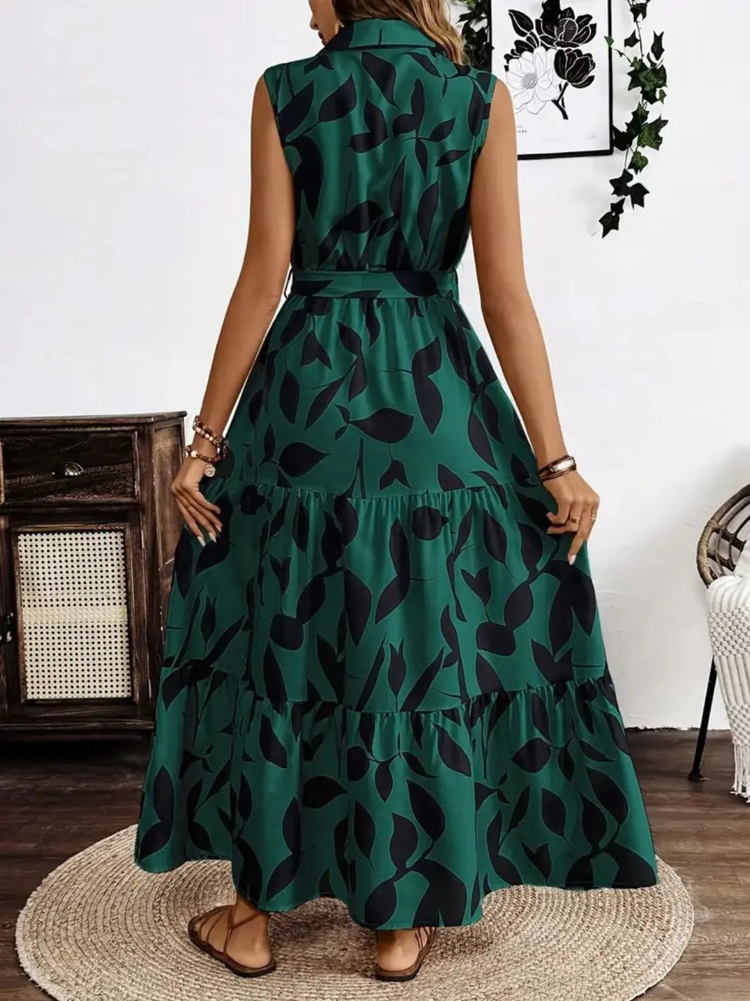 Printed Tie Waist Sleeveless Maxi Dress | Nikki &amp; Co. Boutique