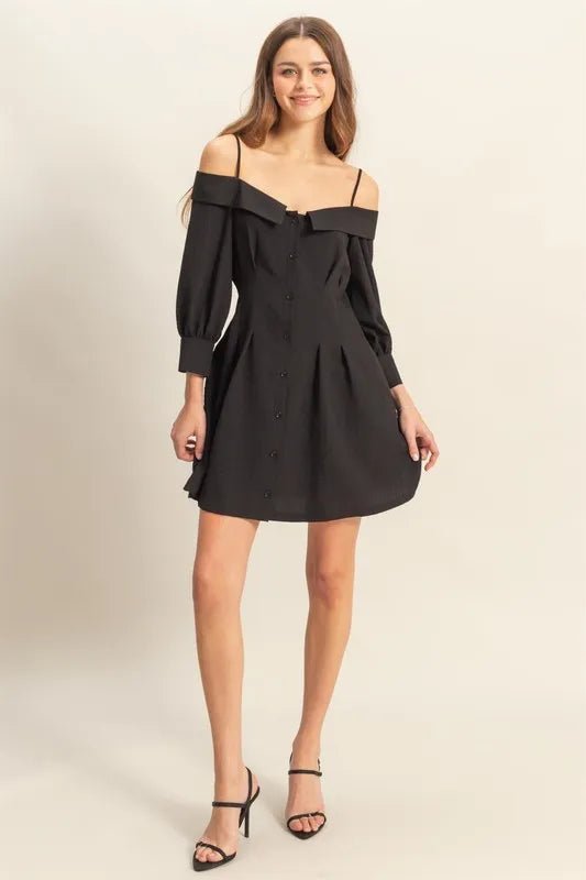 HYFVE Button Down Spaghetti Strap Mini Dress with Pockets in Black - Nikki &amp; Co. Boutique