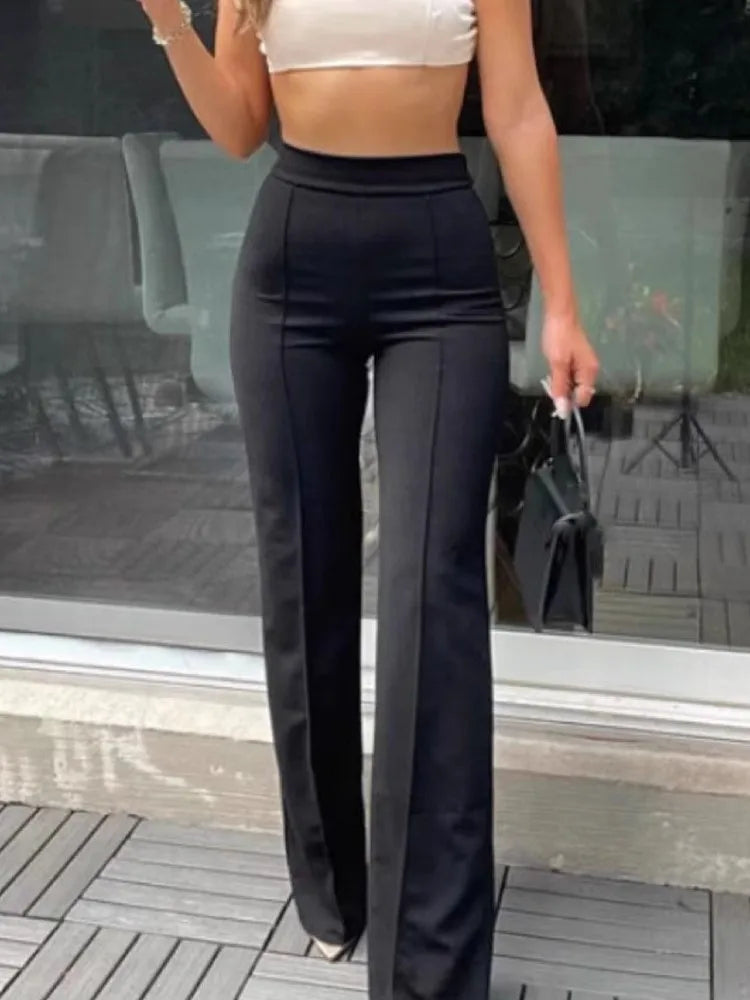 Female Casual Solid Pants Fashion High Waist Flare Pants Lady Office Elegant Long Pants For Women Spring Summer Womens Clothing