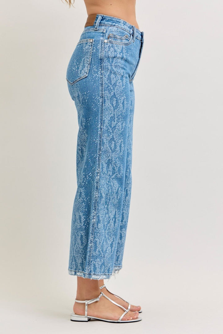 Judy Blue High Rise Ankle Wide Leg Jeans in Print Wash - Nikki &amp; Co. Boutique