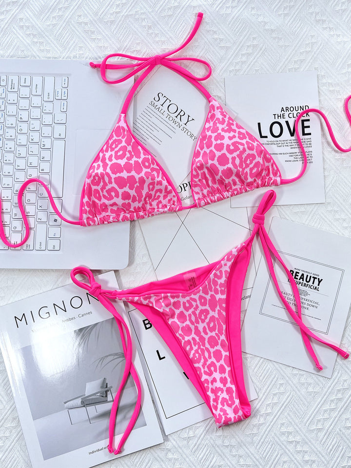 Leopard Print Halter Neck Tie Side Bikini Sets | Nikki &amp; Co. Boutique