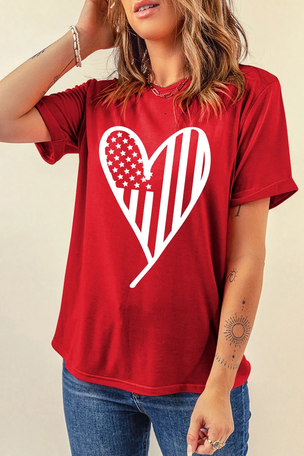 Heart Round Neck Shorts Sleeve T-Shirt - Nikki &amp; Co. Boutique