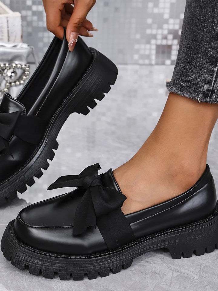 Bow PU Leather Round Toe Loafers | Nikki &amp; Co. Boutique