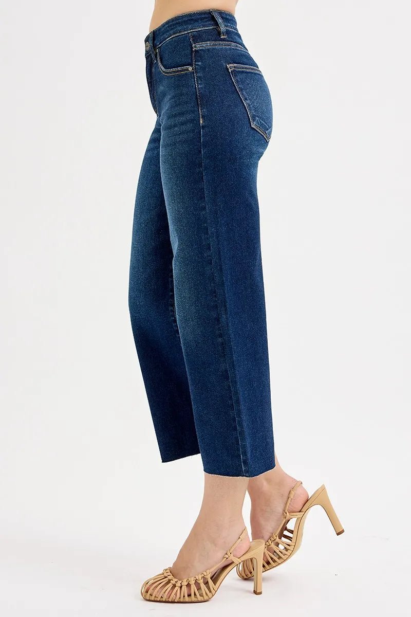 RISEN Full Size Tummy Control High Rise Crop Wide Jeans Plus Size - Nikki &amp; Co. Boutique