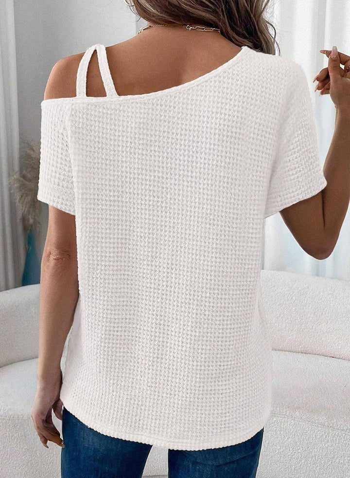 Off - the - Shoulder Knit Top — Khaki &amp; White (NP) - Nikki &amp; Co. Boutique