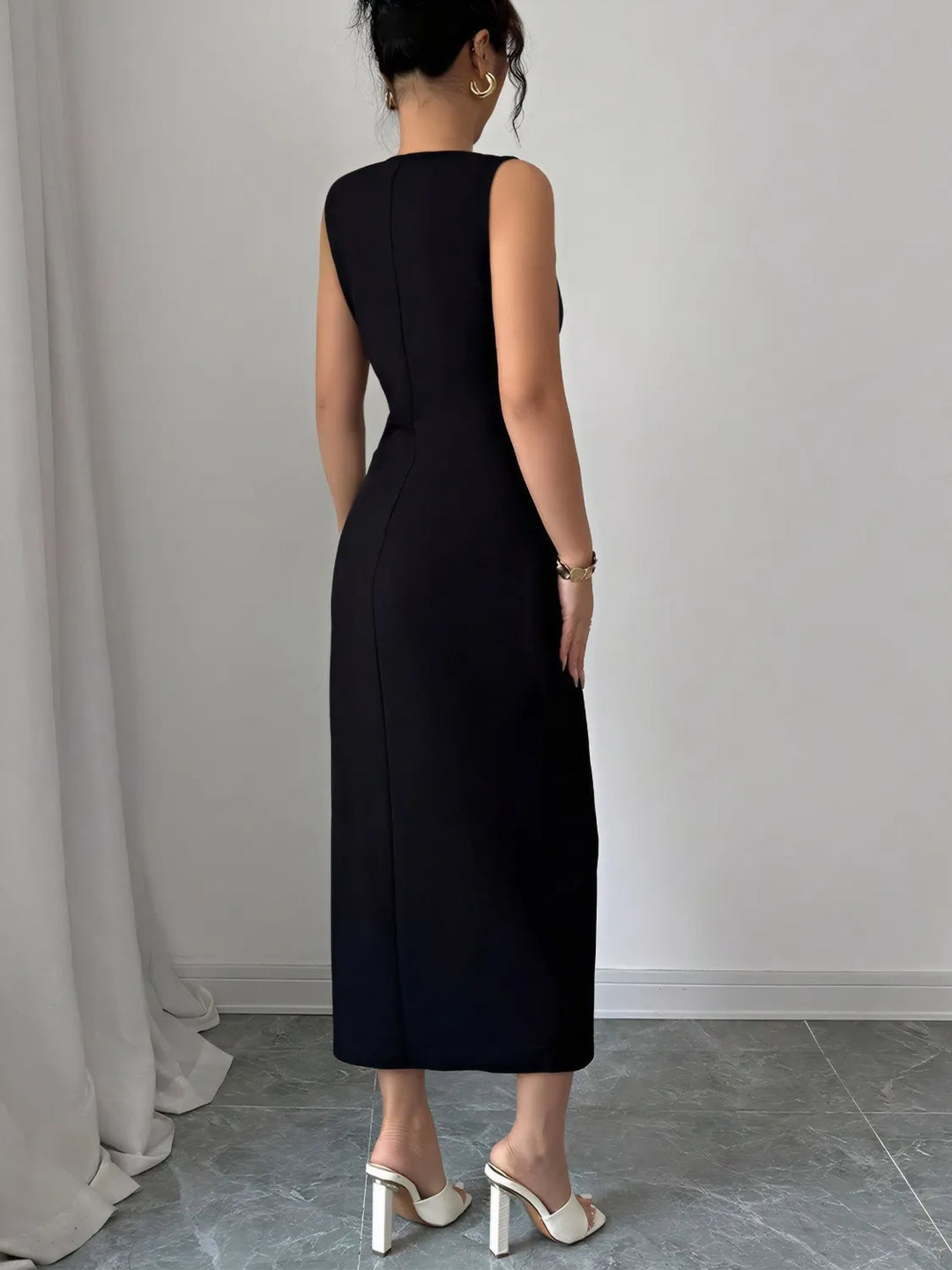 Bow Slit Round Neck Sleeveless Dress | Nikki &amp; Co. Boutique