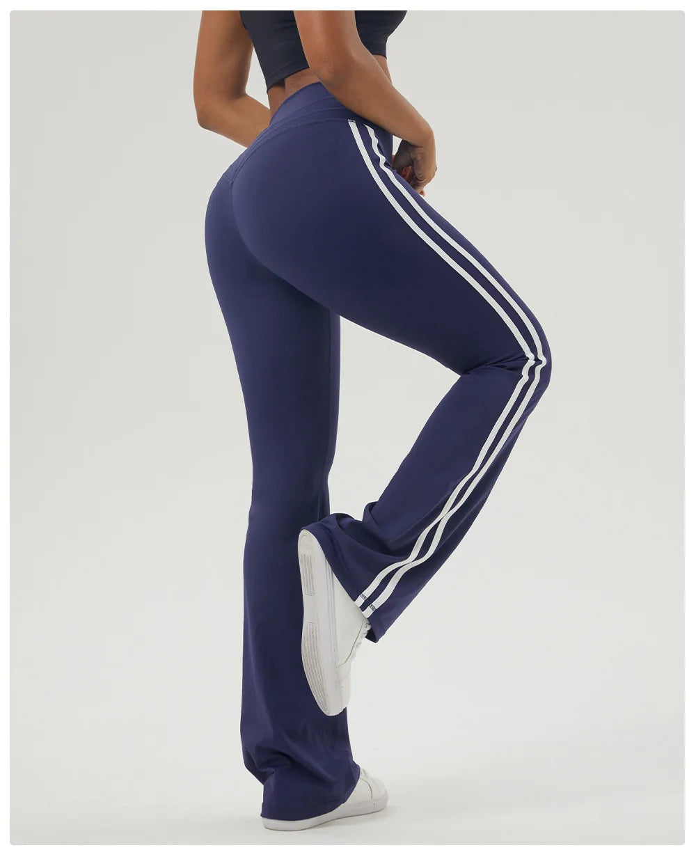 Women's New Color Stripes Hip-Lifting Fitness Dance Bell-Bottoms  Yoga Pant