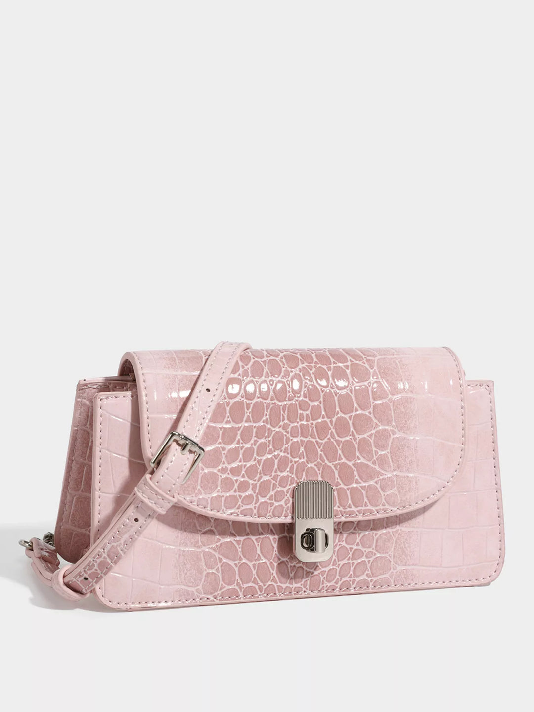 Crocodile Embossed Flap Crossbody Bag in Blush Pink - Nikki &amp; Co. Boutique