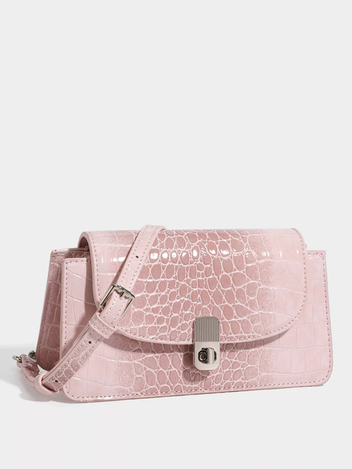 Crocodile Embossed Flap Crossbody Bag in Blush Pink - Nikki &amp; Co. Boutique