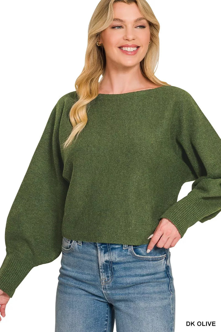Zenana Boat Neck Balloon Sleeve Sweater - Nikki &amp; Co. Boutique