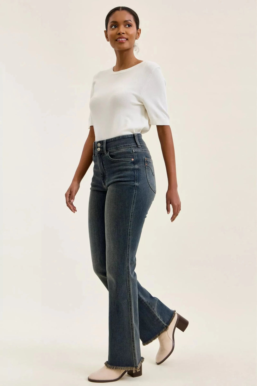 Judy Blue High Waist Double Button Frayed Hem Jeans - Nikki &amp; Co. Boutique