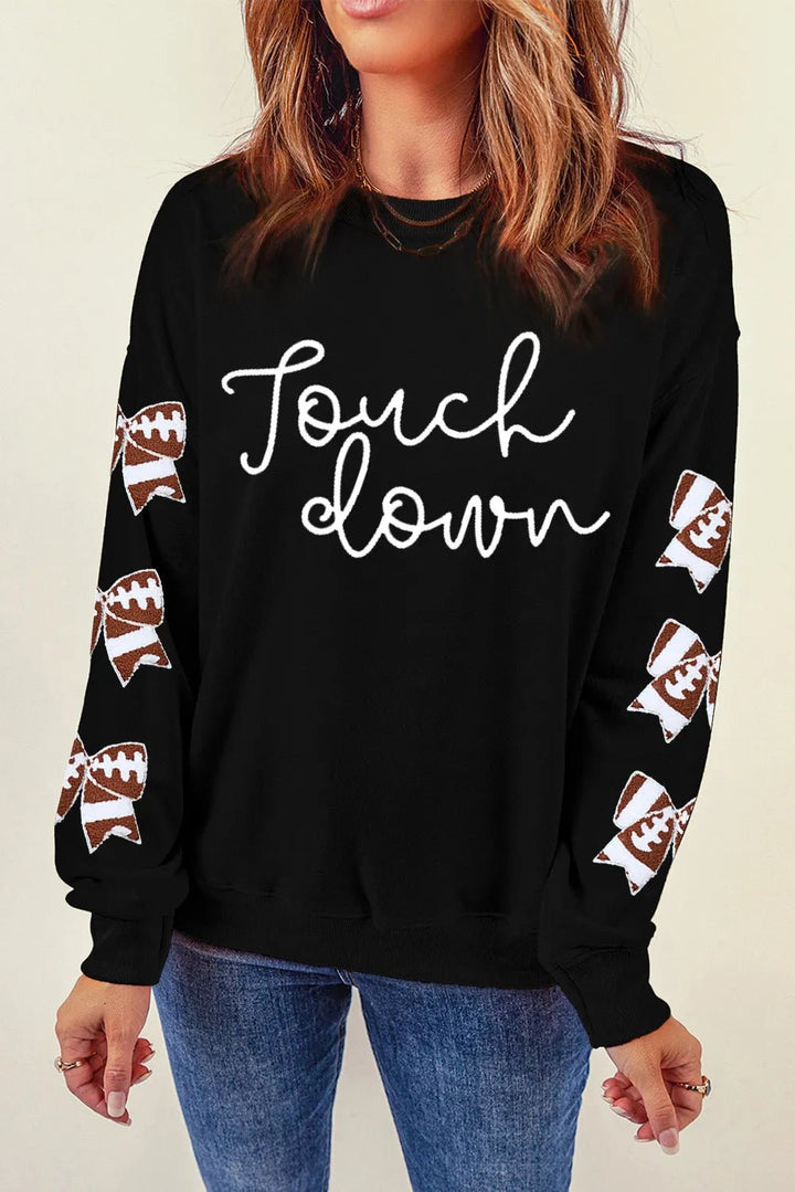Touchdown Bow Graphic Long Sleeve Sweatshirt - Nikki &amp; Co. Boutique
