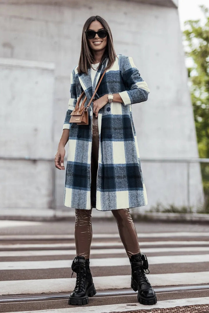 Double Take Full Size Plaid Button Up Lapel Collar Coat - Nikki &amp; Co. Boutique