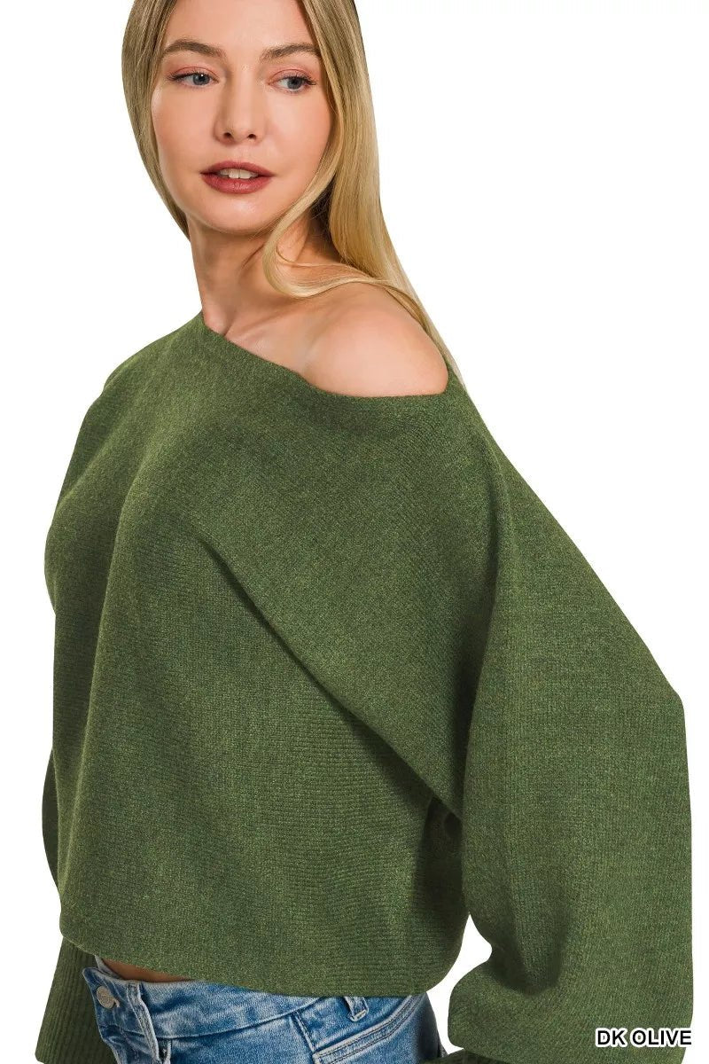 Zenana Boat Neck Balloon Sleeve Sweater - Nikki &amp; Co. Boutique