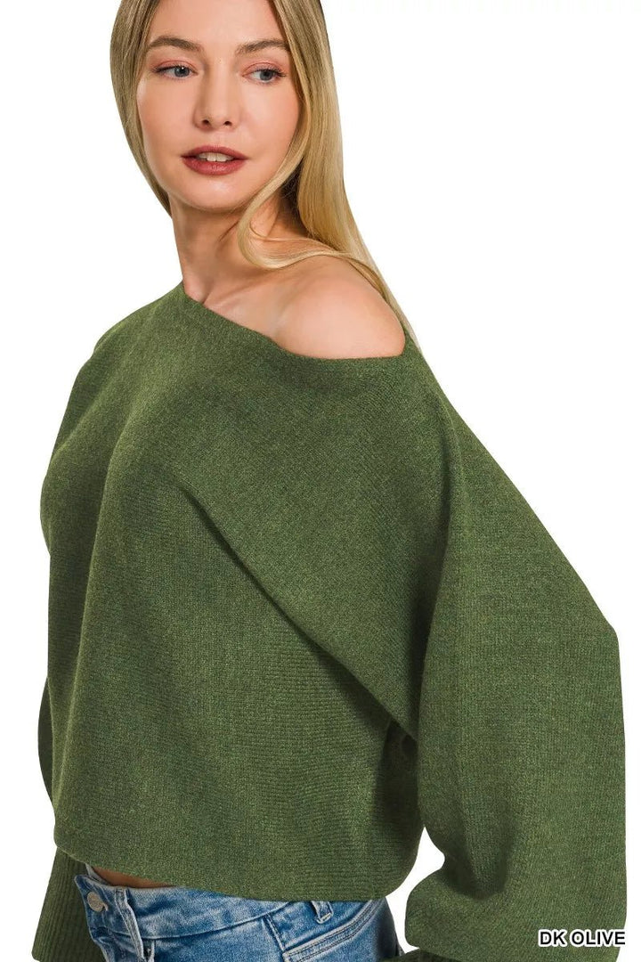 Zenana Boat Neck Balloon Sleeve Sweater - Nikki &amp; Co. Boutique
