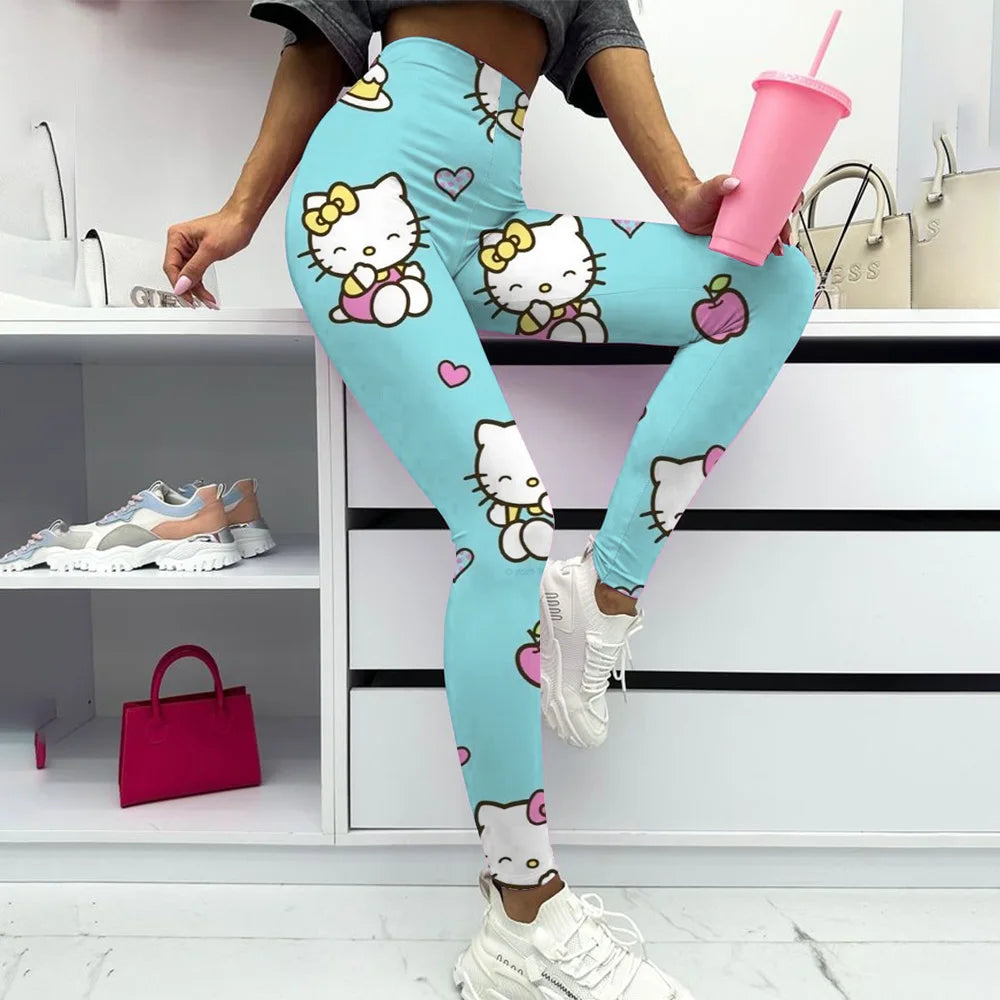 Hello Kitty print Yoga Pants Gym Leggings Women Girl Fitness Soft Tights High Waist Elastic Breathable No T Line Sports Pants