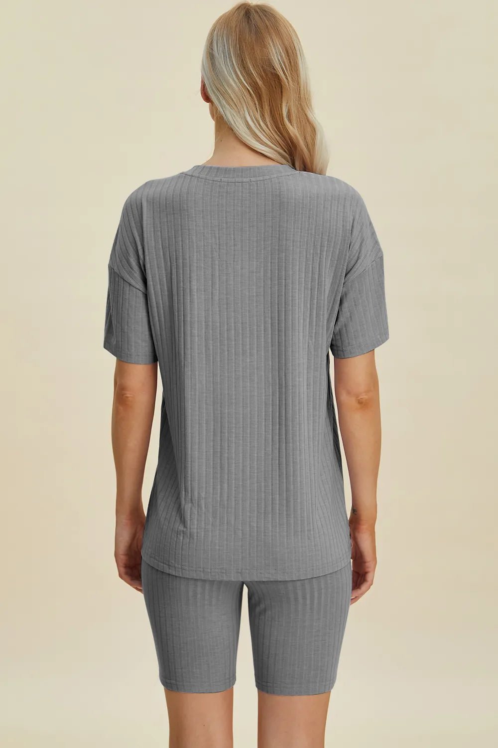 Basic Bae Full Size Ribbed V-Neck Shorts Sleeve Tops and Shorts Sets | Nikki &amp; Co. Boutique