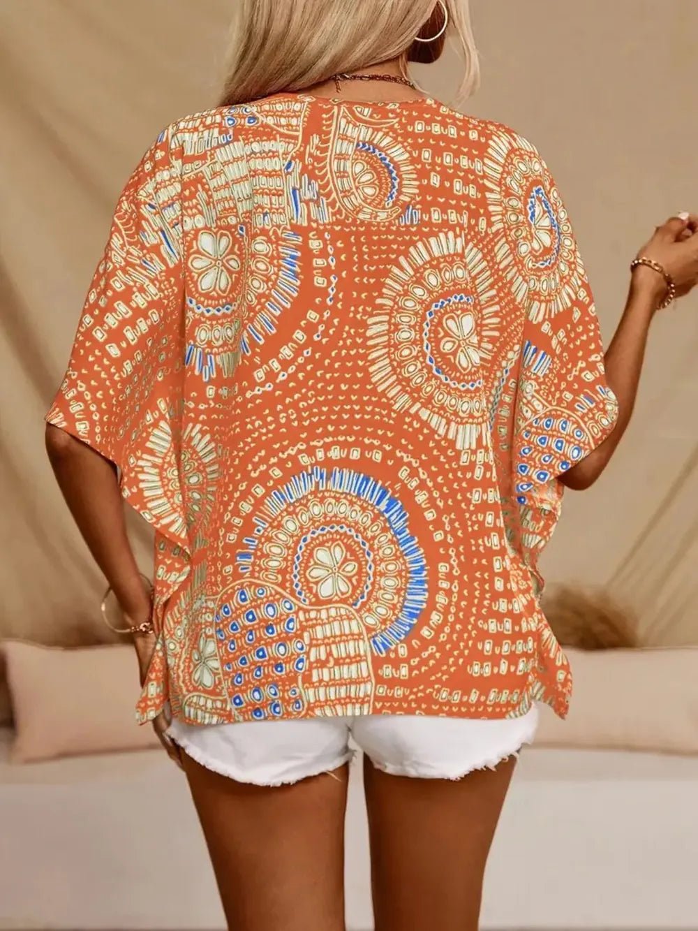 Printed V - Neck Half Sleeve Tops - Nikki &amp; Co. Boutique