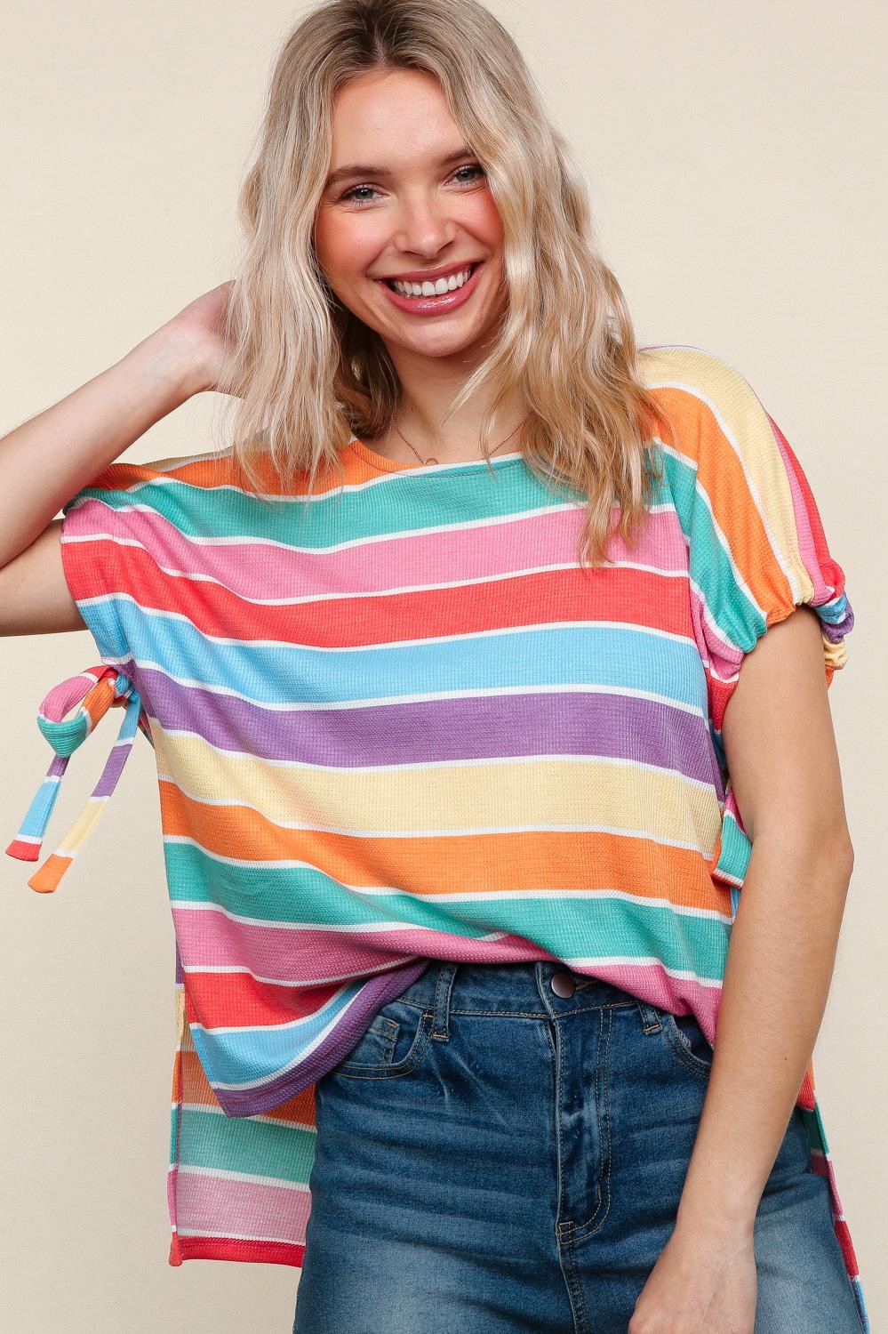 Feeling Bold Multicolor Stripe Dolman Bow Tie Sleeve Tops | Nikki &amp; Co. Boutique