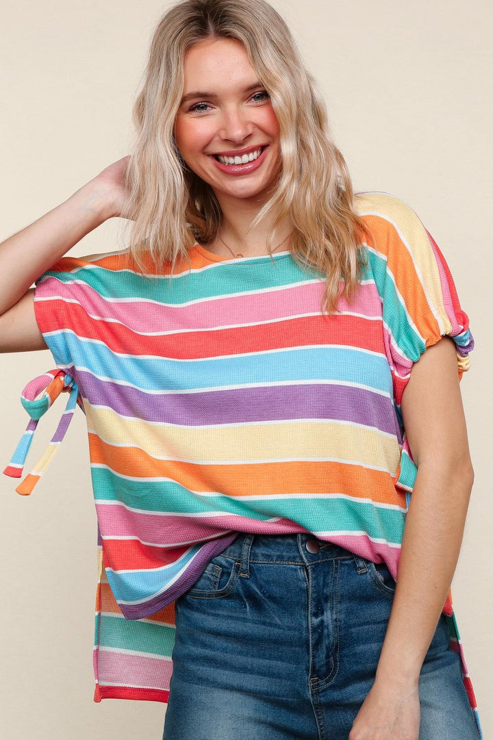 Feeling Bold Multicolor Stripe Dolman Bow Tie Sleeve Tops | Nikki &amp; Co. Boutique