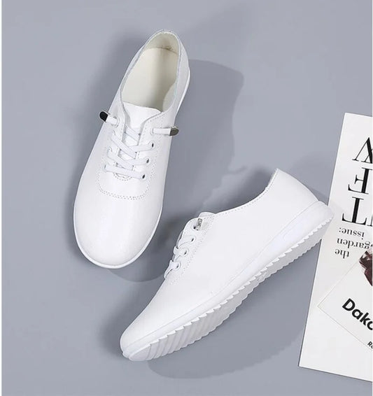 Female Ladies Women's Genuine Leather Flats Shoes Loafers Soft Moccasins Lace Up Comfortable