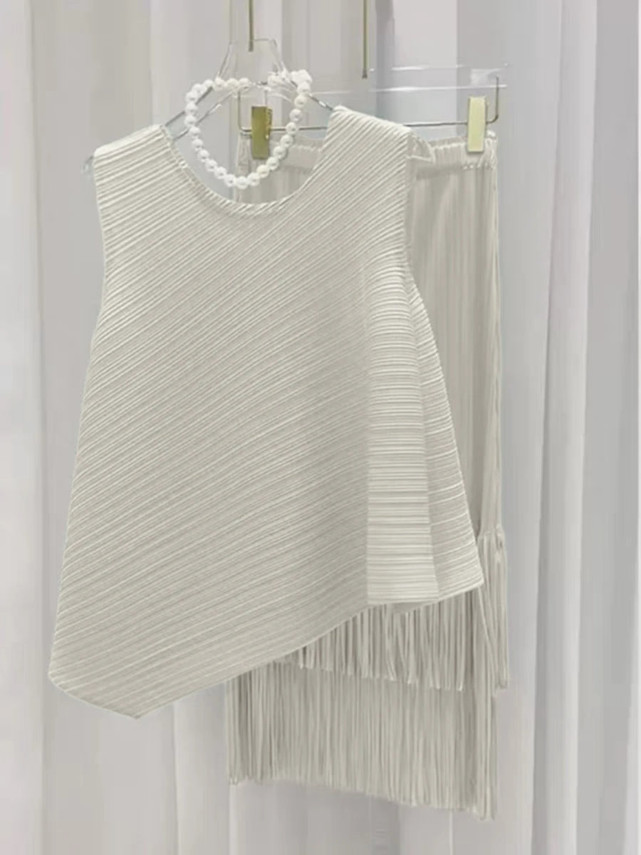 HKSH Spring Summer New Women Tide Young Style Y2K Contracted Fashion Ins Elegant Temperament Pleated Fabricevening Dress HK5086