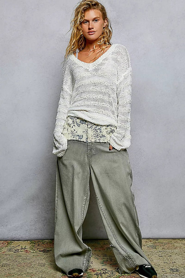 Stripe Pattern V-Neck Long Sleeve Knit Tops | Nikki &amp; Co. Boutique