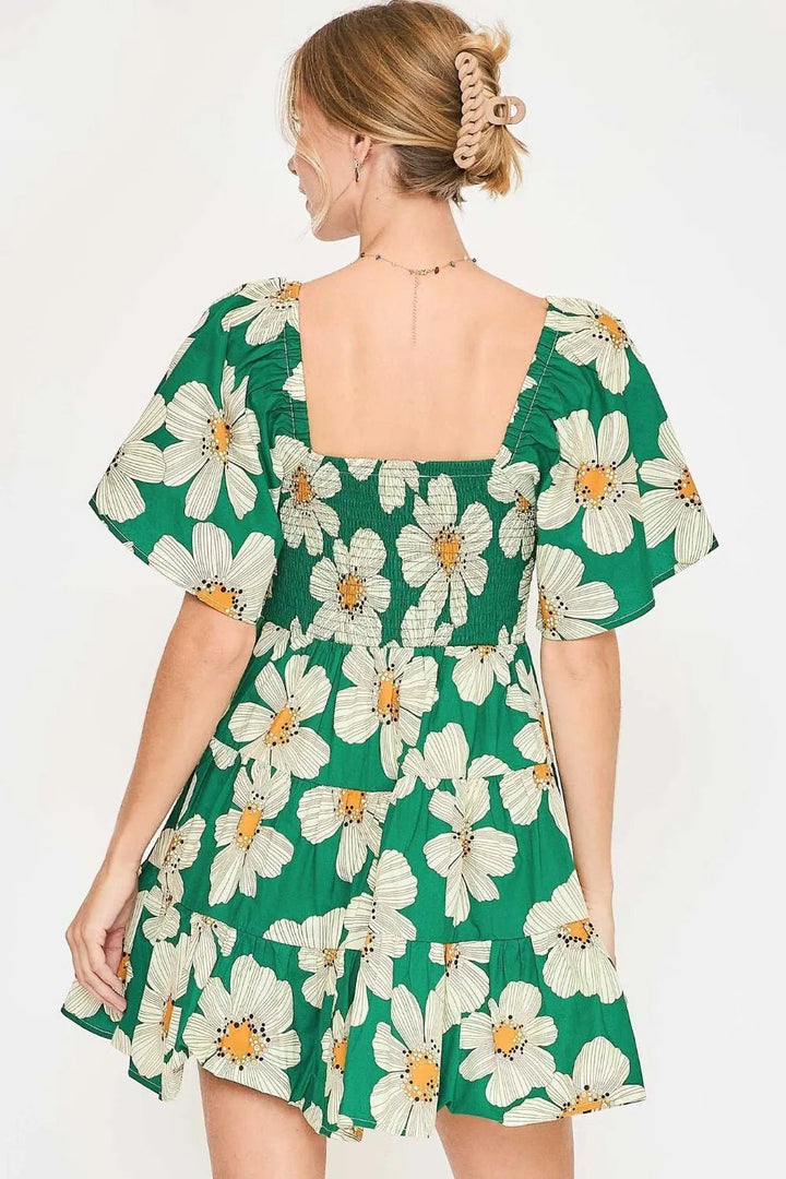 Umgee Full Size Daisy Print Mini Dress with Ribbon Details Plus Size - Nikki &amp; Co. Boutique